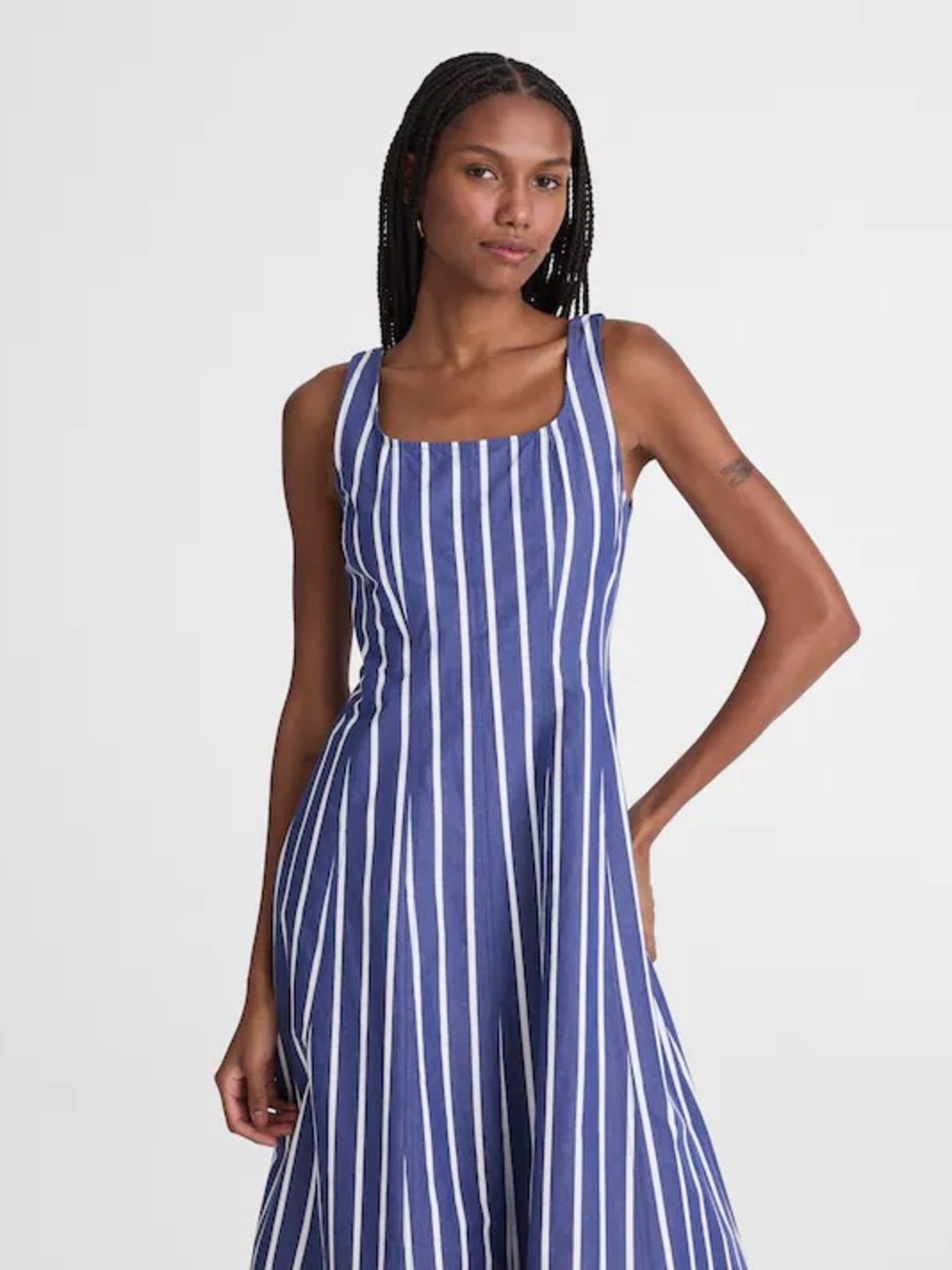 NWT Madewell Rylee Midi Dress Cool Navy Stripe Poplin Size 4 - Picture 3 of 11